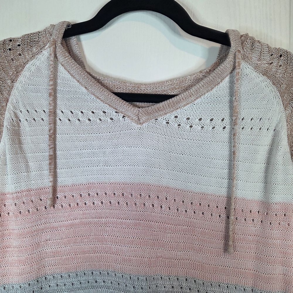 White Pink Gray Tan Striped Lightweight Hoodie Sweater Size XS-S - Picture 3 of 11